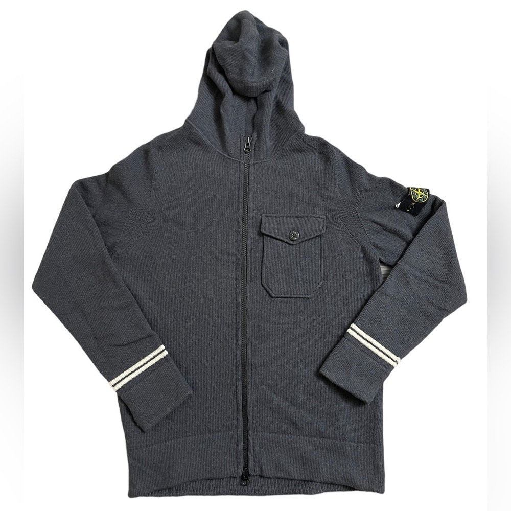 Stone Island Knitted Wool Zip Sweater Grey - Size Large